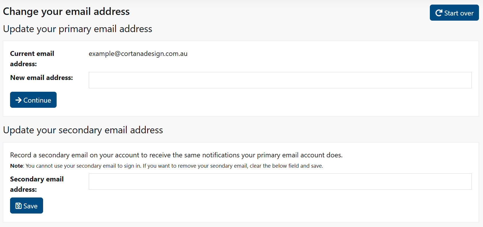 Email change interface