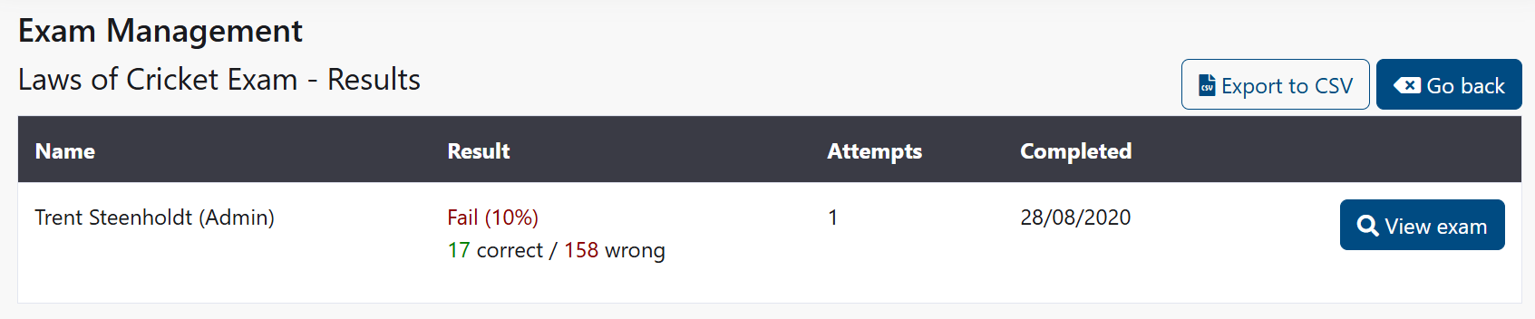 Exam results and feedback