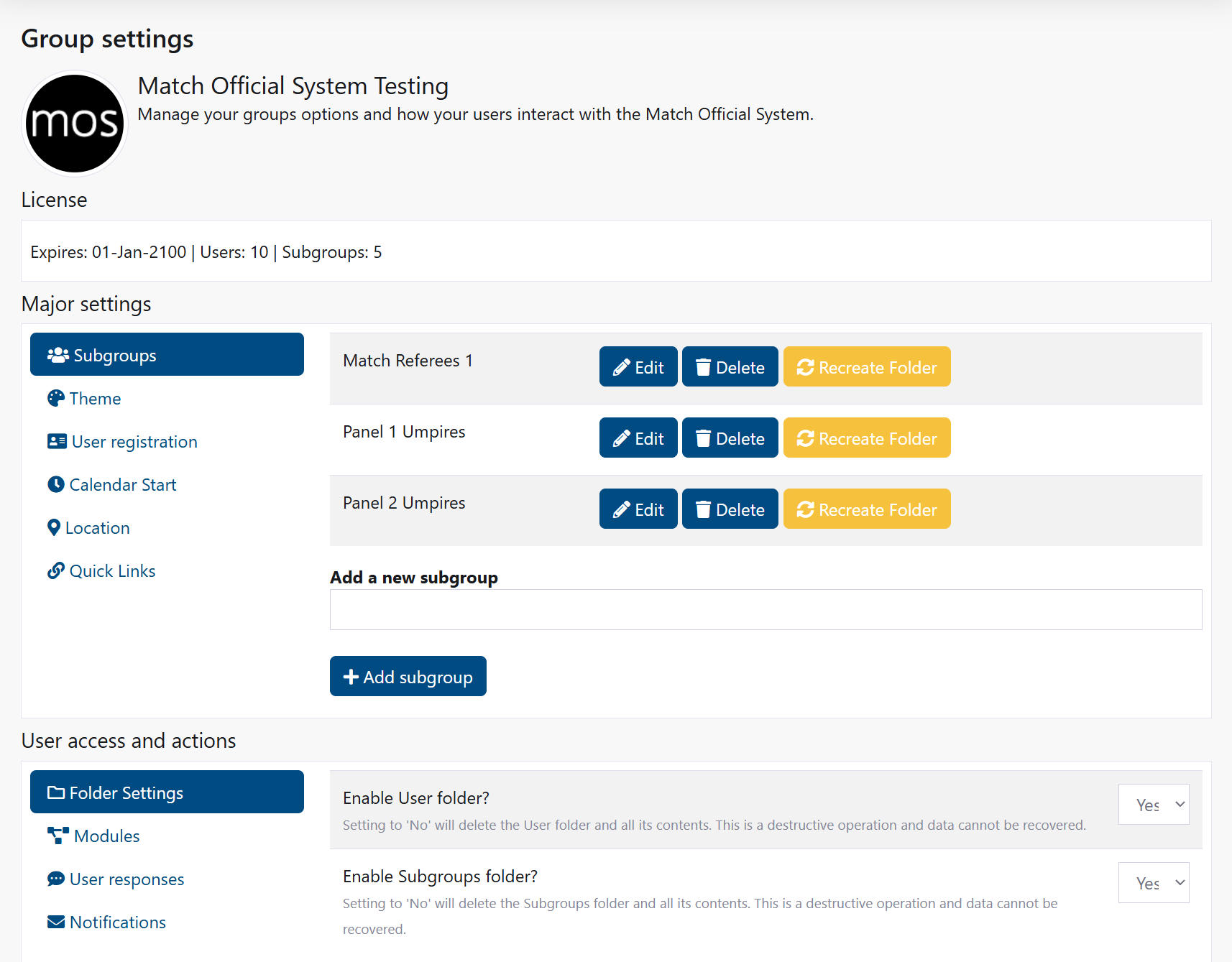 Group Settings page showing major settings tabs