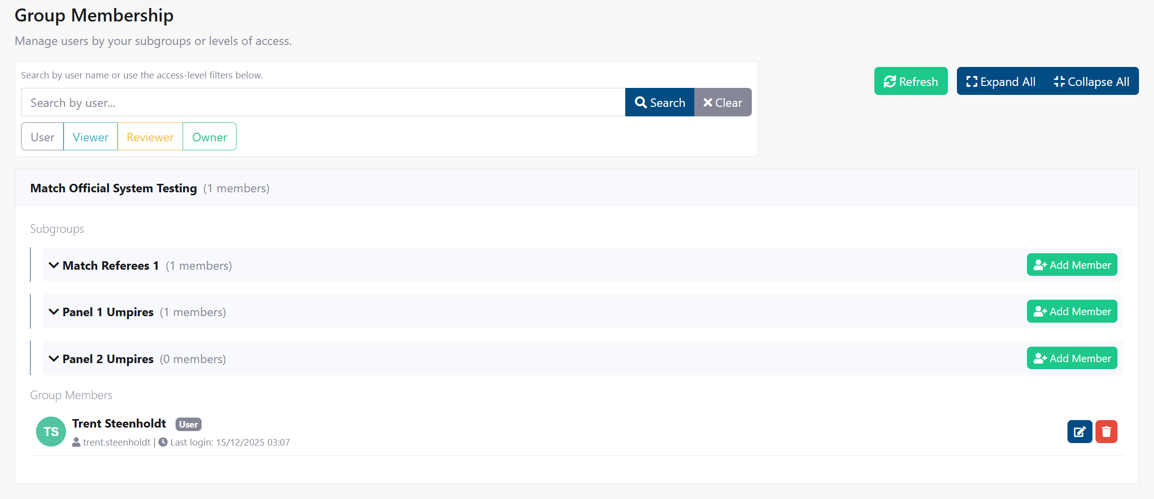 Membership Management Interface