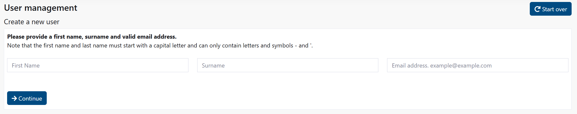 User management table showing users and actions