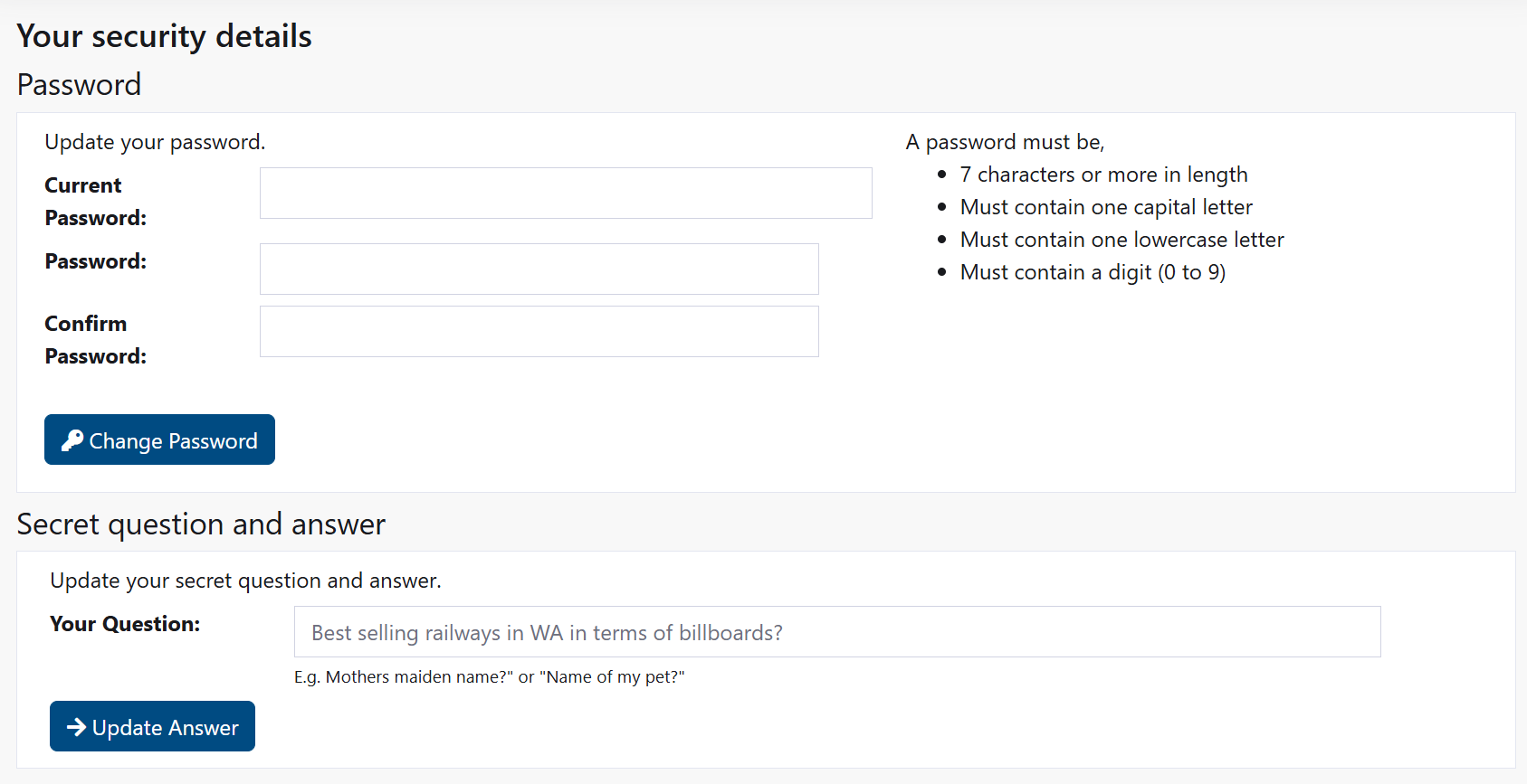 Change Password Interface